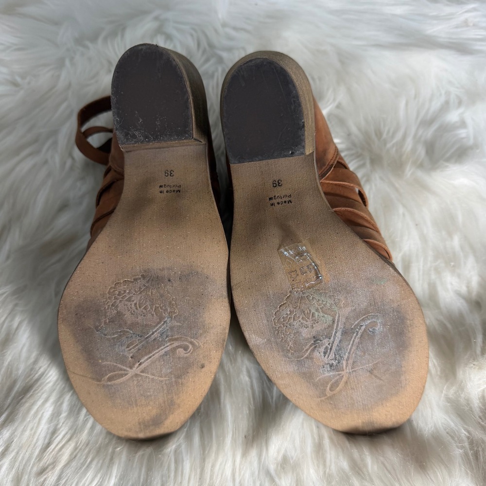 Free People Joe Tan Leather Strappy Block Heel Ankle Boots Brown Boho Zip Back - Picture 11 of 12